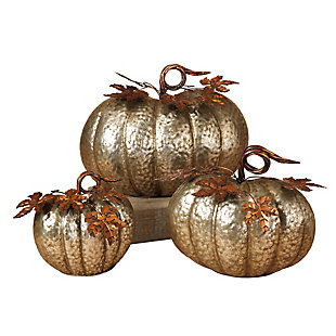 Fall Sized Hammered Metal Pumpkins (set Of 3), , large