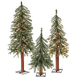Holiday Lit Christmas Alpine Trees W/ Metal Wire Base (set Of 3), , large
