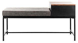 Designed with minimalist lines and a warm touch, this contemporary bench with storage is perfect for any entryway. Constructed with light brown wood and black metal, its generous drawer and layered tops offer flexible, smart seating and organization.Made of wood and metal; polyurethane wrapped foam cushion | Light brown finished top | Black finished frame | 1 drawer | Layered tops | Assembly required
