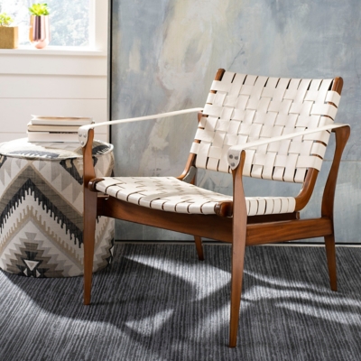 A600037356 Safavieh Dilan Safari Chair Leather, White/Light B sku A600037356