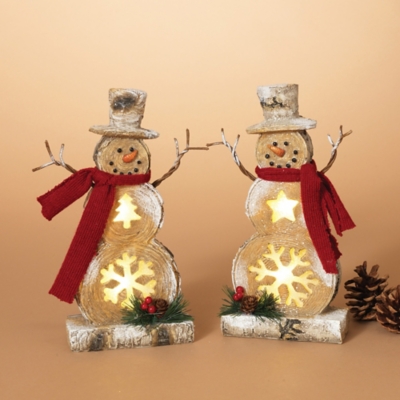 Gerson International Holiday Battery-Operated Lighted Resin Snowman Figuries (Set of 2), White