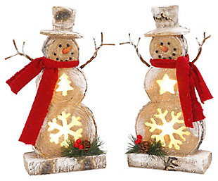 Holiday Battery-operated Lighted Resin Snowman Figuries (set Of 2), , large