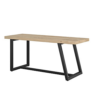 Show off your style right as you walk through the door with the Novogratz Palomino Asymmetrical Bench. The unique asymmetrical metal base features a black finish that adds a modern feel and pairs with the neutral light brown woodgrain finish on the laminated particleboard and hollow core bench seat. The bench can support up to 200 lbs. and gives you a comfortable spot to take off your shoes after a long day. The fun, retro design is perfect for both modern and traditional rooms. The Bench ships flat to your door and requires assembly upon opening. Two adults are recommended to assemble. Once assembled, the Bench measures to be 18.2"H x 41.9"W x 15.47"D.Add a fun, retro twist to your entryway with the novogratz palomino asymmetrical bench | Made of laminated particleboard and hollow core with a sturdy metal base, the black base adds a modern feel and pairs with the light brown woodgrain finish of the bench seat | The bench offers an ideal spot to take your shoes off after a long day | The fun asymmetrical design is perfect for mid-century modern rooms | The bench ships flat to your door and 2 adults are recommended to assemble. The bench can support up to 200 lbs. Assembled dimensions: 18.2"h x 41.9"w x 15.47"d | 1 year limited warranty is included