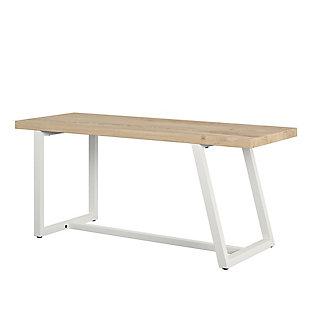 Show off your style right as you walk through the door with the Novogratz Palomino Asymmetrical Bench. The unique asymmetrical metal base features a white finish that adds a modern feel and pairs with the neutral light brown woodgrain finish on the laminated particleboard and hollow core bench seat. The bench can support up to 200 lbs. and gives you a comfortable spot to take off your shoes after a long day. The fun, retro design is perfect for both modern and traditional rooms. The Bench ships flat to your door and requires assembly upon opening. Two adults are recommended to assemble. Once assembled, the Bench measures to be 18.2"H x 41.9"W x 15.47"D.Add a fun, retro twist to your entryway with the novogratz palomino asymmetrical bench | Made of laminated particleboard and hollow core with a sturdy metal base, the white base adds a modern feel and pairs with the light brown woodgrain finish of the bench seat | The bench offers an ideal spot to take your shoes off after a long day | The fun asymmetrical design is perfect for mid-century modern rooms | The bench ships flat to your door and 2 adults are recommended to assemble. The bench can support up to 200 lbs. Assembled dimensions: 18.2"h x 41.9"w x 15.47"d | 1 year limited warranty is included