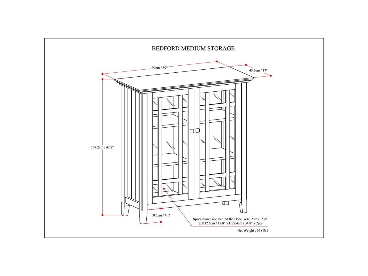 Simpli Home Bedford 39" Rustic Storage Cabinet, Dark Tobacco Brown, large