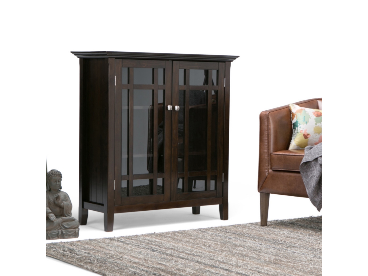 Simpli Home Bedford 39" Rustic Storage Cabinet, Dark Tobacco Brown, large