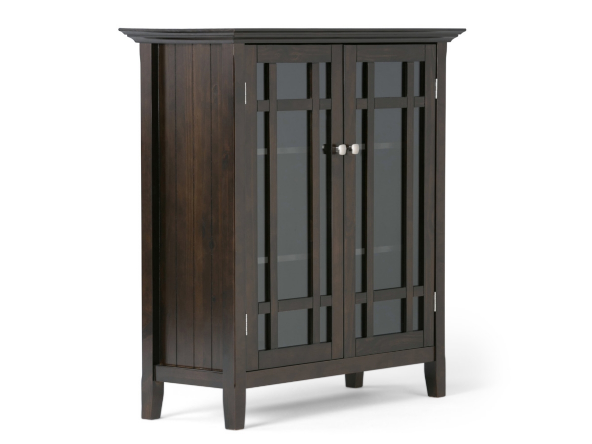 Simpli Home Bedford 39" Rustic Storage Cabinet, Dark Tobacco Brown, large