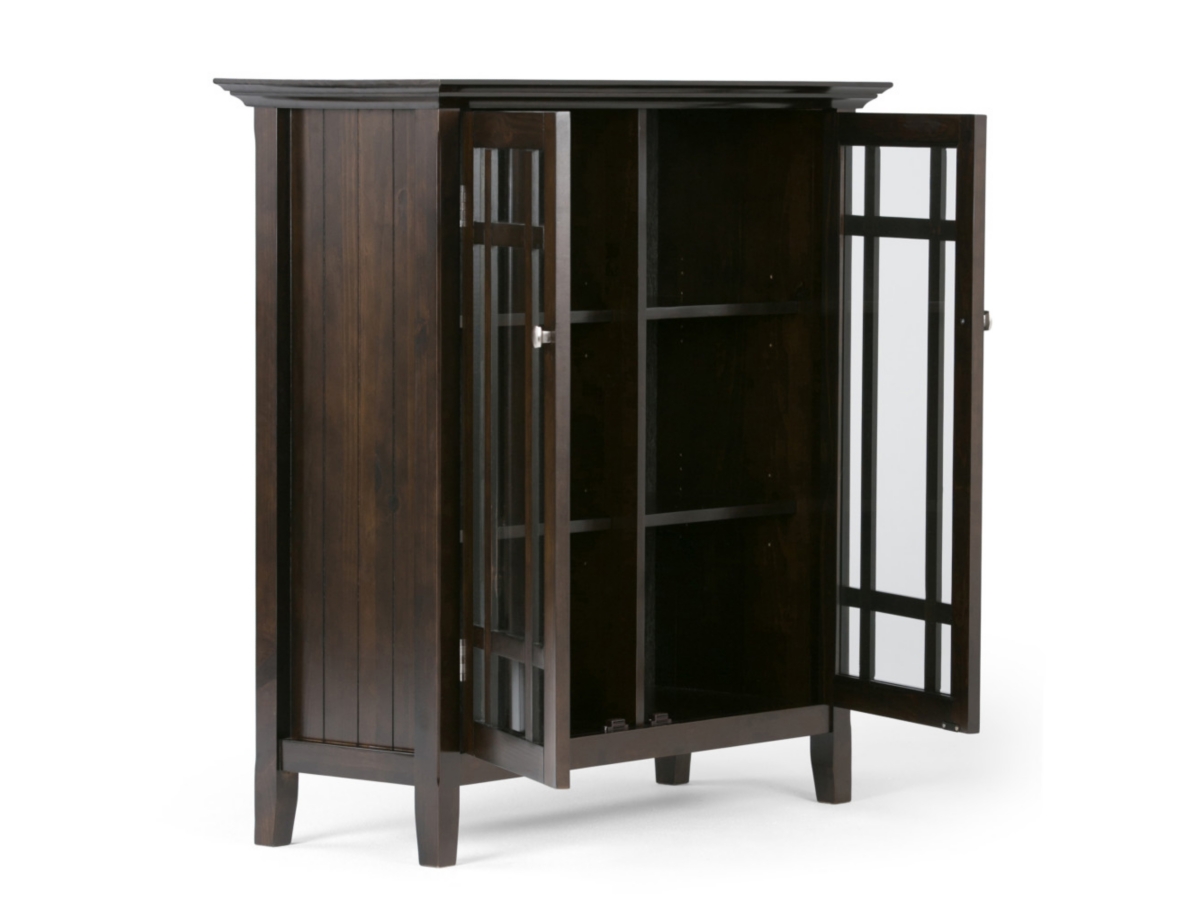 Simpli Home Bedford 39" Rustic Storage Cabinet, Dark Tobacco Brown, large