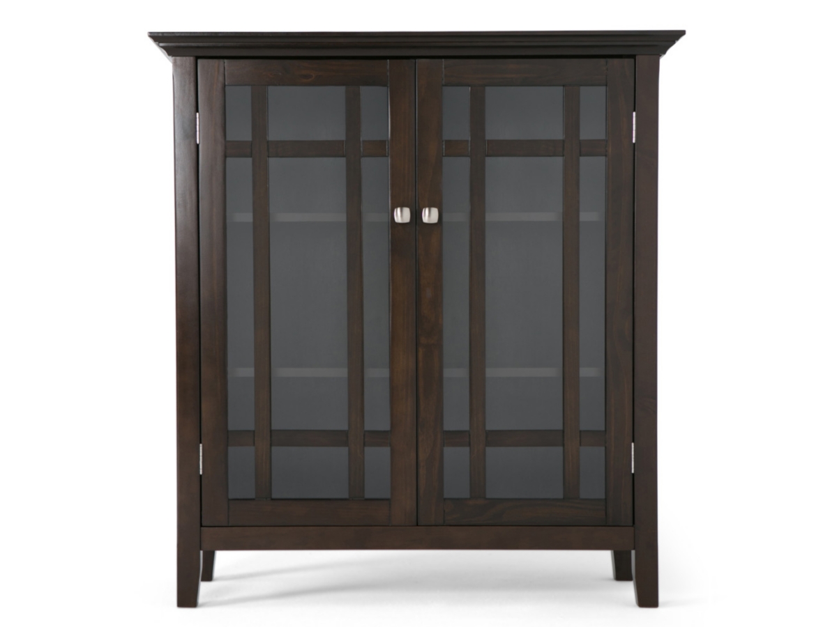 Simpli Home Bedford 39" Rustic Storage Cabinet, Dark Tobacco Brown, large