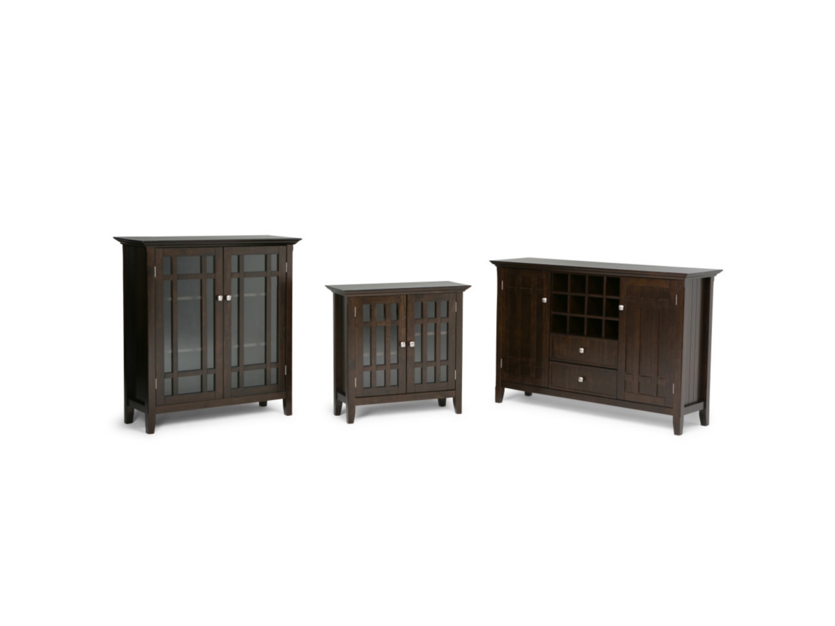 Simpli Home Bedford 39" Rustic Storage Cabinet, Dark Tobacco Brown, large