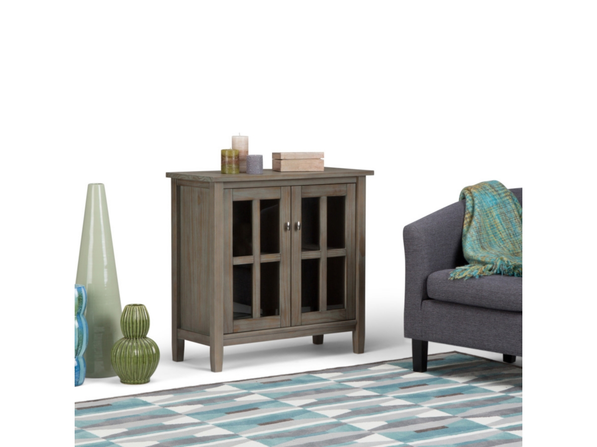 Simpli Home Warm Shaker 32" Rustic Storage Cabinet, Gray, large