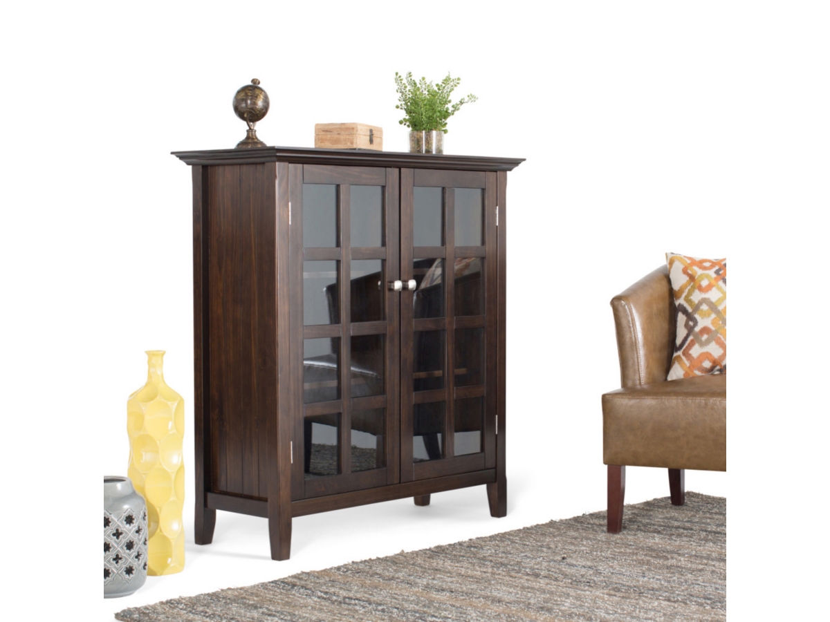 Simpli Home Acadian 39" Rustic Storage Cabinet, Dark Walnut/Brown, large