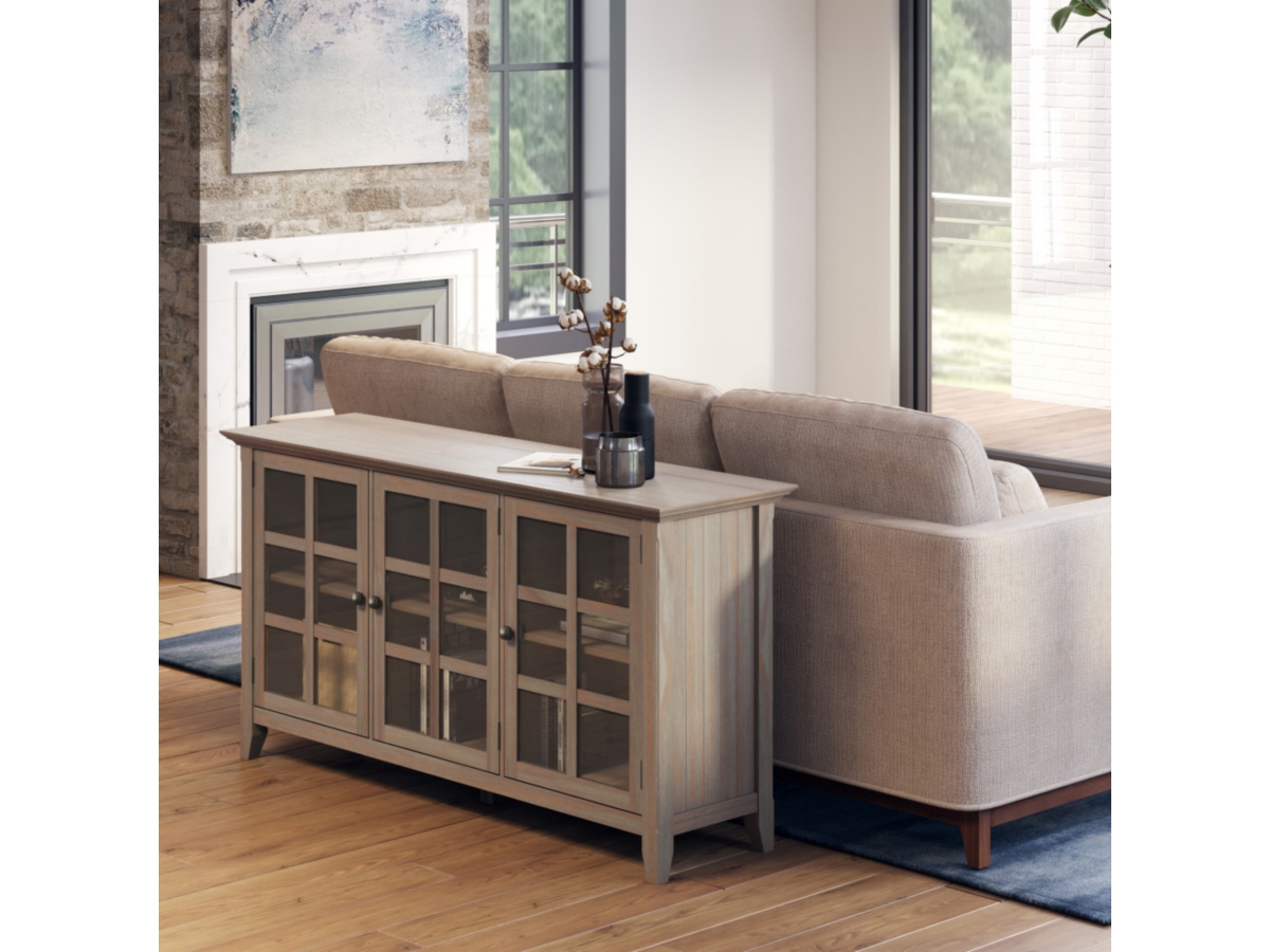 Simpli Home Acadian 62" Rustic Storage Cabinet, Gray, large