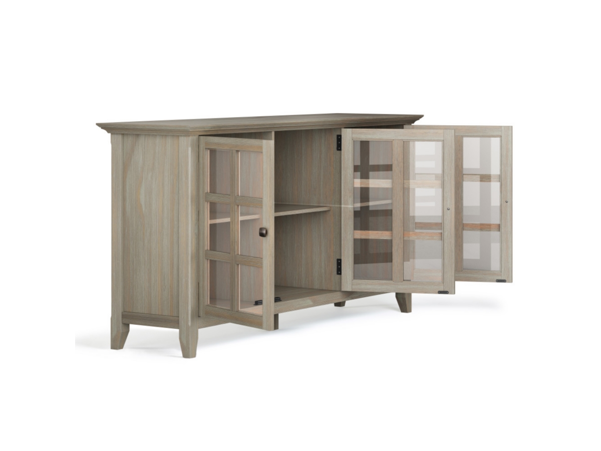 Simpli Home Acadian 62" Rustic Storage Cabinet, Gray, large