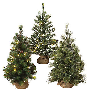 Holiday Led-lighted Pine Trees With Burlap Base (set Of 3), , large