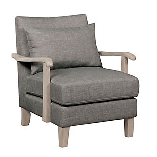 Benzara Accent Chair with Box Cushion Seat, Gray/Beige, rollover