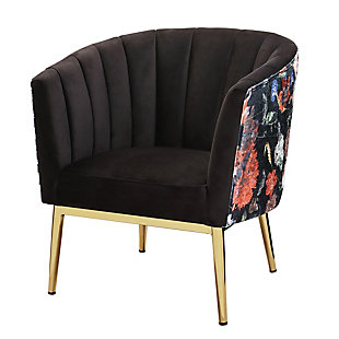 Benzara Accent Chair with Barrel Style Backrest, Black/Gold, rollover
