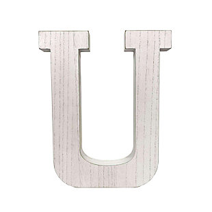 Decorating a game room or nursery is as easy as A-B-C with decorative monogram letters. Made of engineered wood and painted white, they can be repainted or stained to fit your decor. Either standing upright on a flat surface or hanging on a wall, they can be used individually or grouped together to form initials or spell out a name, word or phrase. At nearly 16" tall, the letter A makes a bold appearance and leaves a lasting impression.Dimensions: 15.75 in. H x 12.25 in. W x 2.25 in. D. | Great for diy projects in your nursery room, children's playroom, living room, bedroom, bathroom, or kitchen. | Can stand on a flat surface such as a desk or coffee table or use the two keyhole anchors on back to hang the letter on the wall. | All 26 letters, plus the "and" symbol, to choose from. | Sold as each.