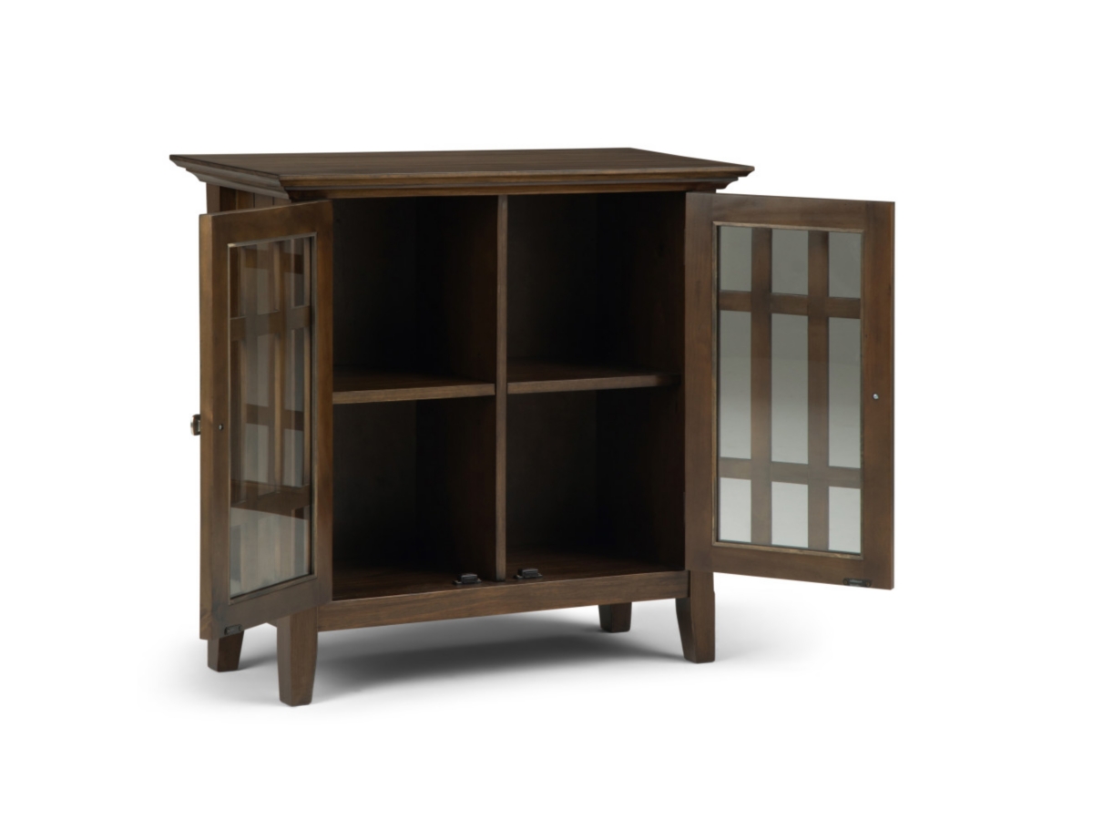 Simpli Home Bedford Low Storage Media Cabinet, Rustic Natural Aged Brown, large