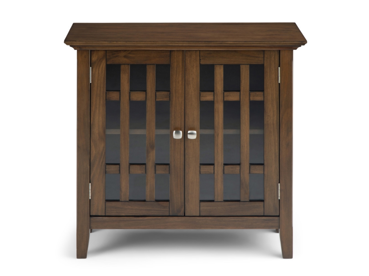 Simpli Home Bedford Low Storage Media Cabinet, Rustic Natural Aged Brown, large