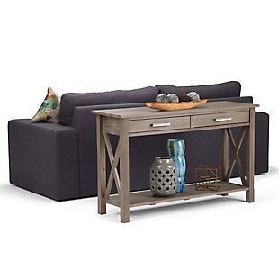 Simpli Home Kitchener Console Sofa Table, Distressed Gray, rollover