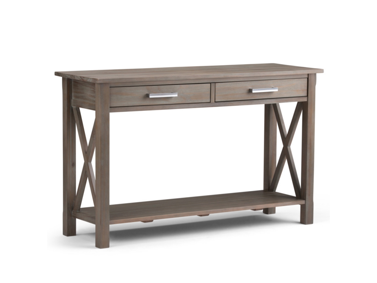 Simpli Home Kitchener Console Sofa Table, Distressed Gray, large