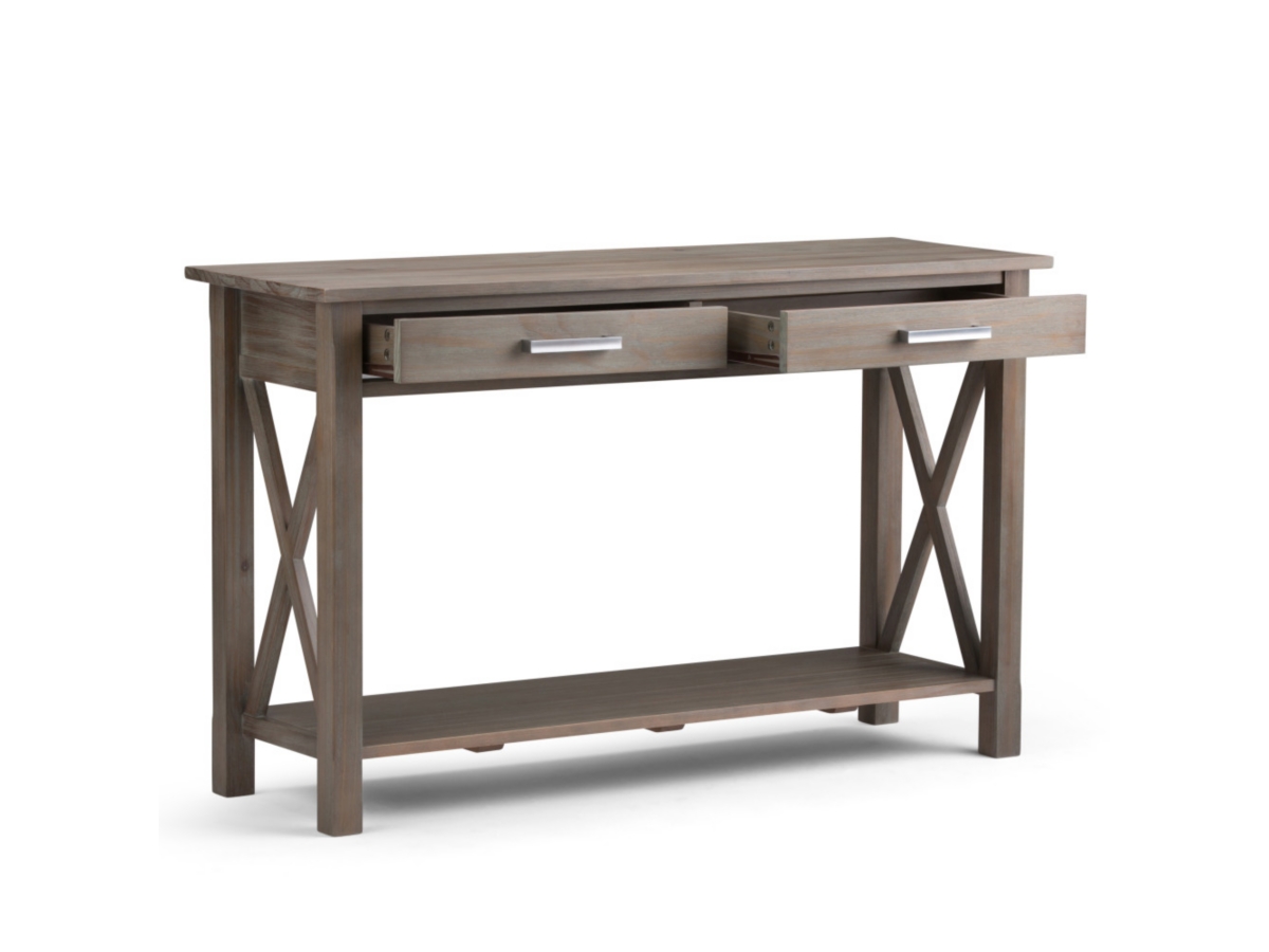 Simpli Home Kitchener Console Sofa Table, Distressed Gray, large