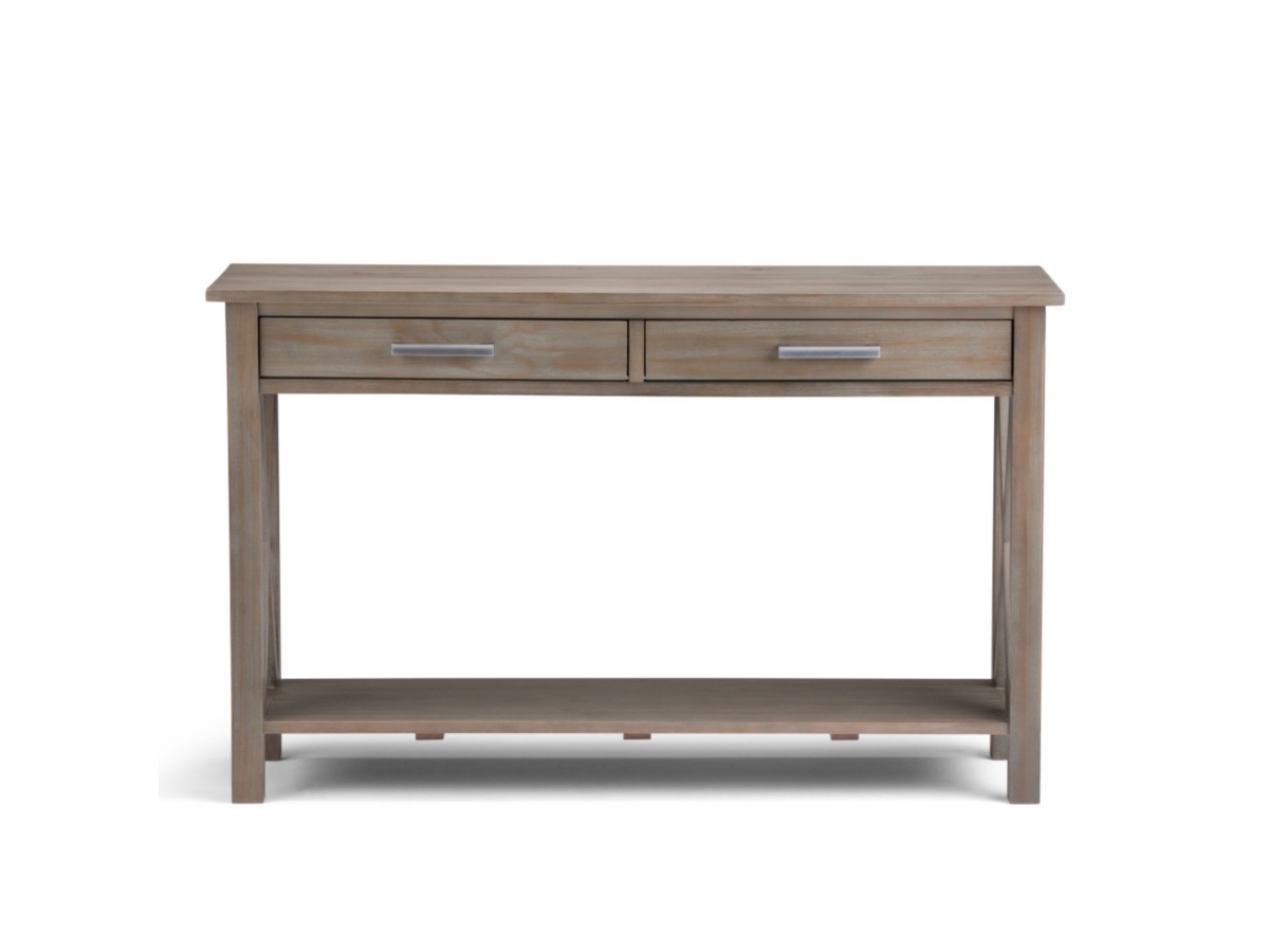 Simpli Home Kitchener Console Sofa Table, Distressed Gray, large
