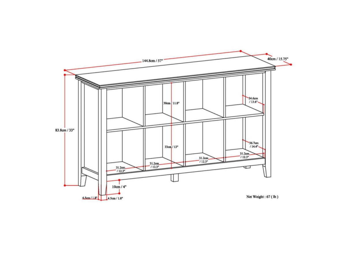 Simpli Home Artisan 8 Cube Storage Sofa Table, Russet Brown, large