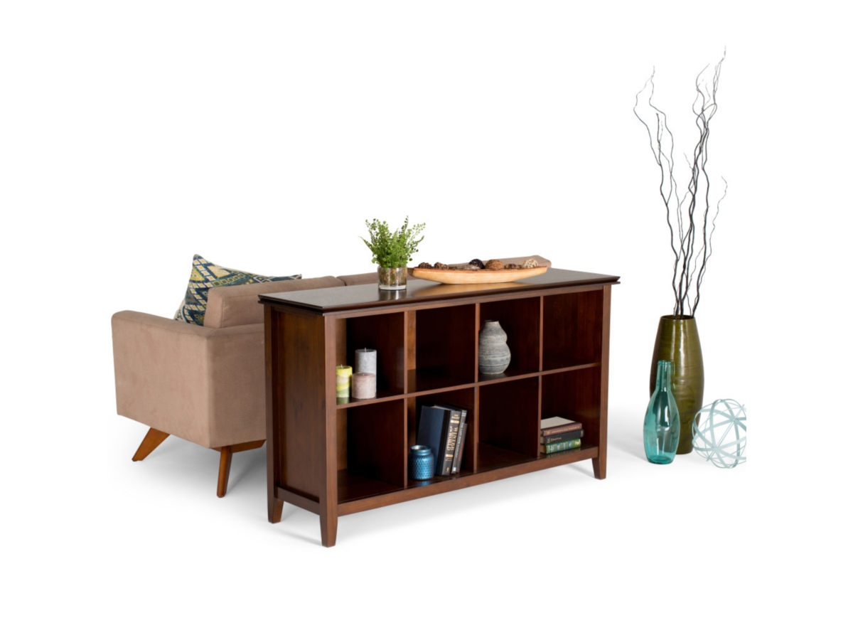 Simpli Home Artisan 8 Cube Storage Sofa Table, Russet Brown, large
