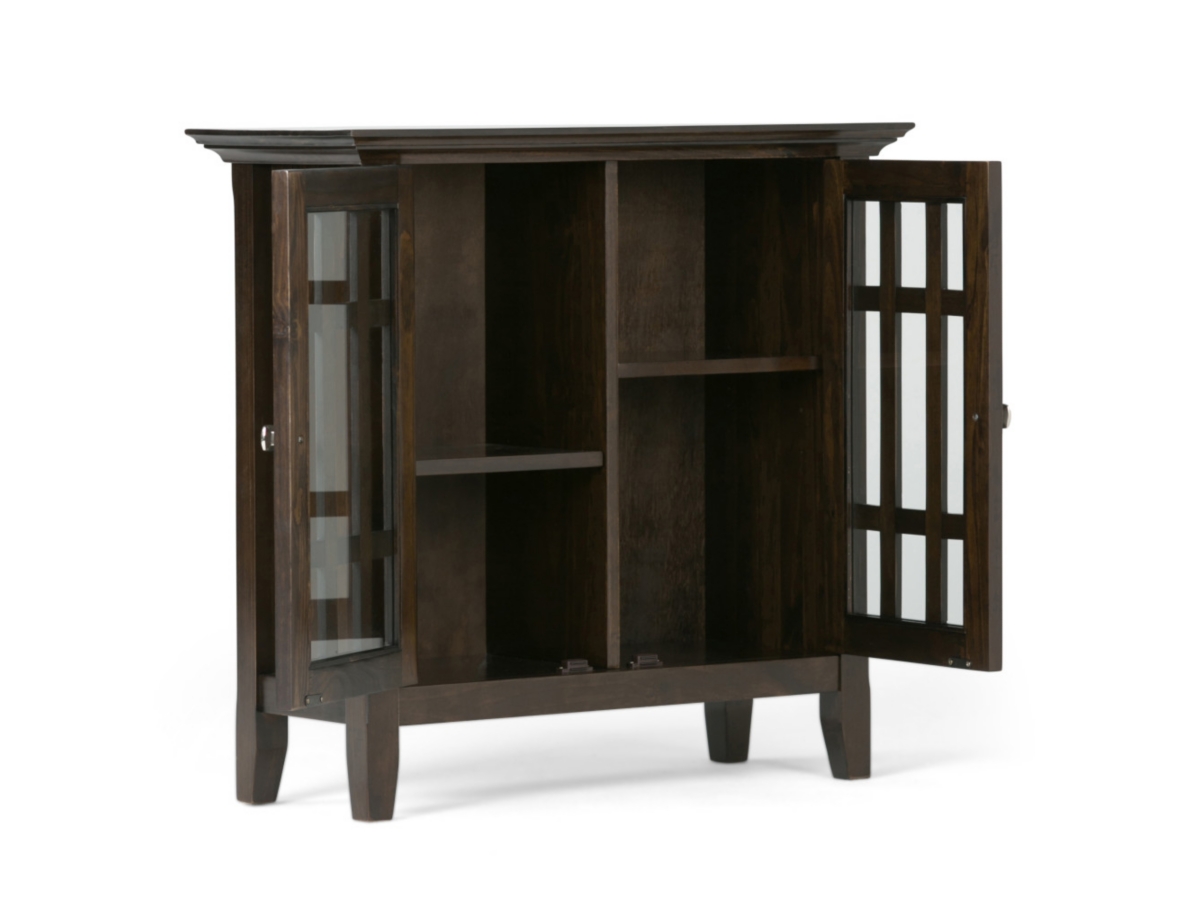 Simpli Home Bedford Low Storage Media Cabinet, Dark Tobacco Brown, large