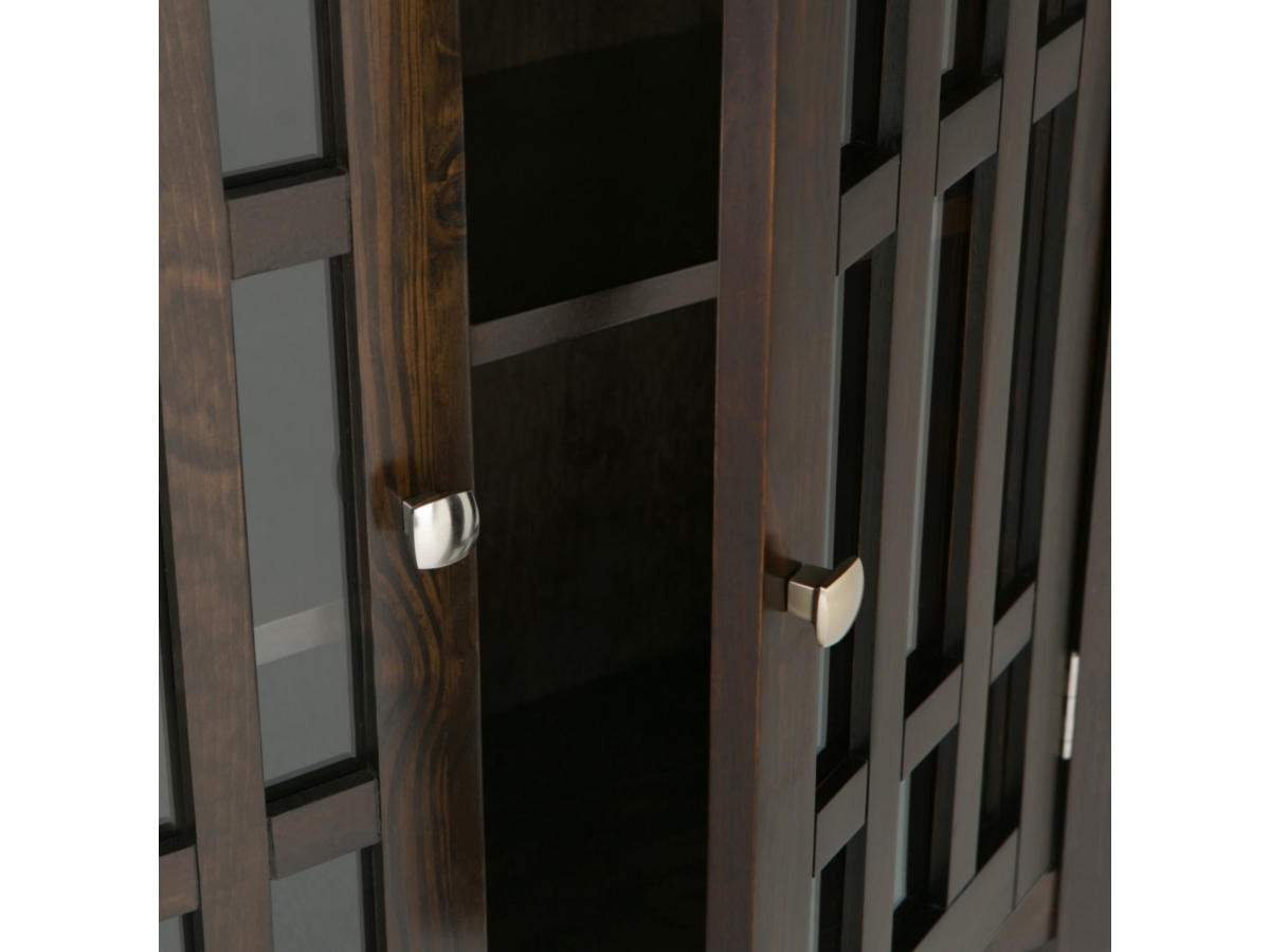 Simpli Home Bedford Low Storage Media Cabinet, Dark Tobacco Brown, large