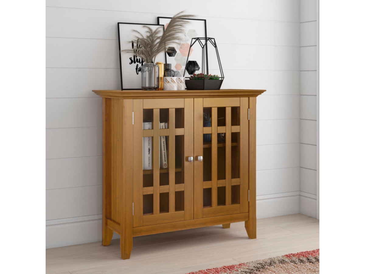 Simpli Home Bedford Low Storage Media Cabinet, Light Golden Brown, large