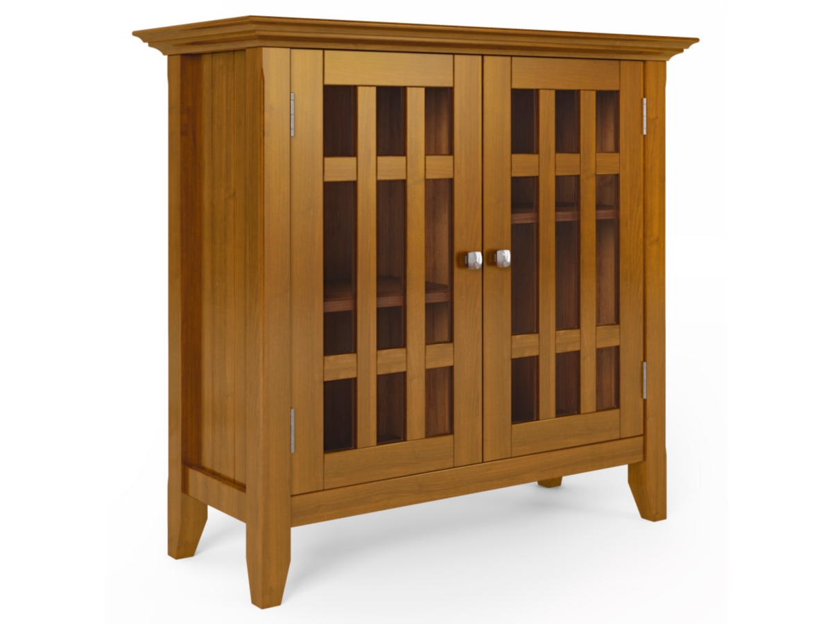 Simpli Home Bedford Low Storage Media Cabinet, Light Golden Brown, large