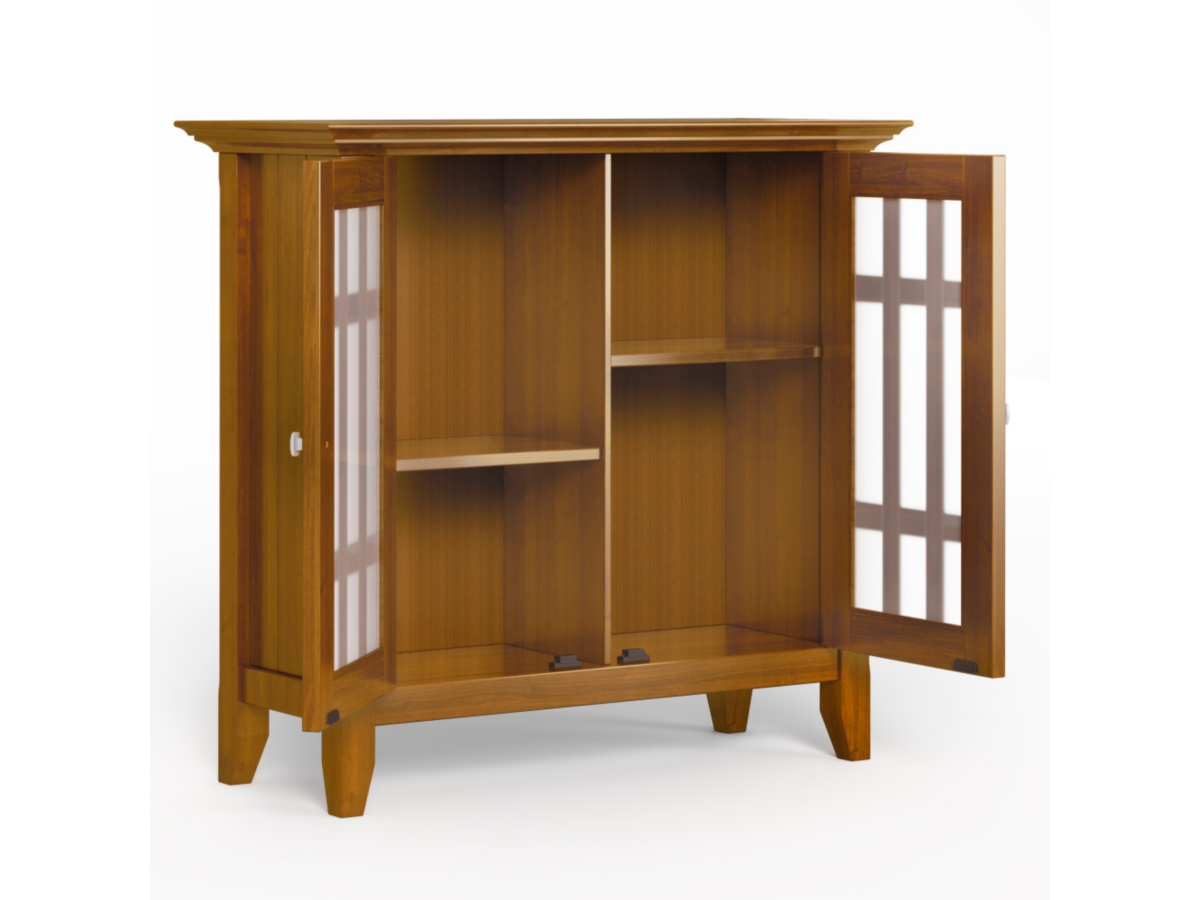 Simpli Home Bedford Low Storage Media Cabinet, Light Golden Brown, large