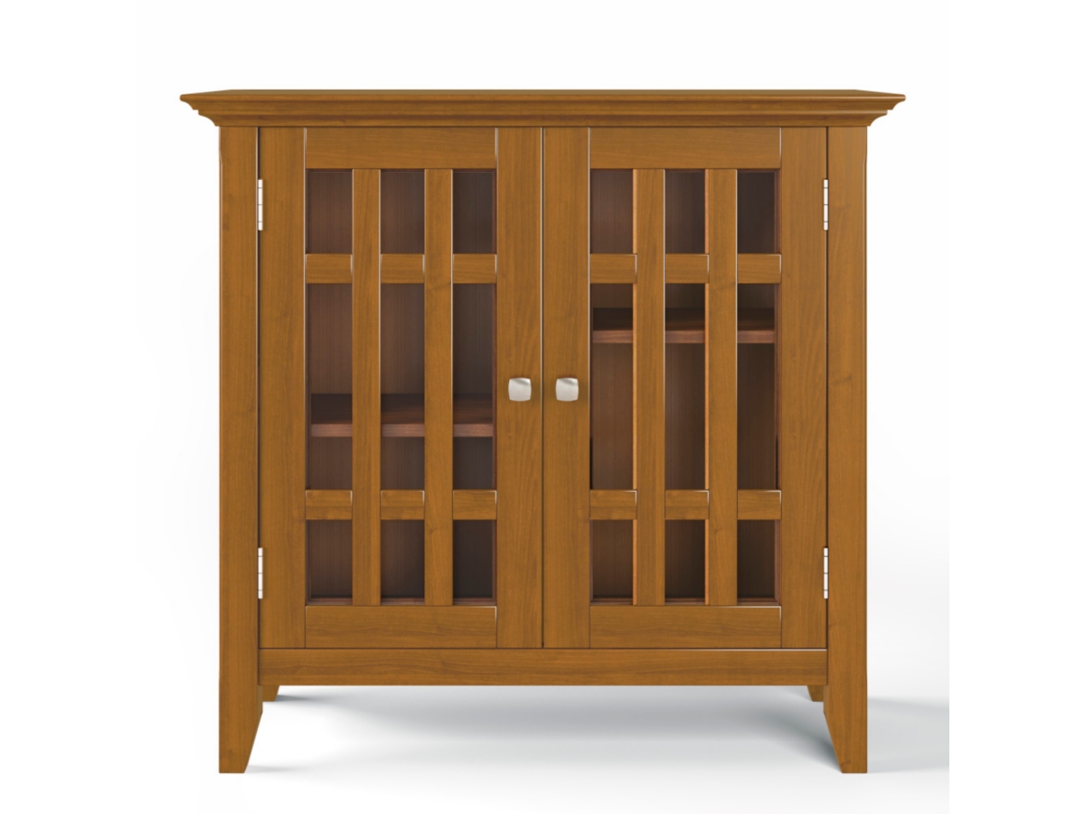 Simpli Home Bedford Low Storage Media Cabinet, Light Golden Brown, large