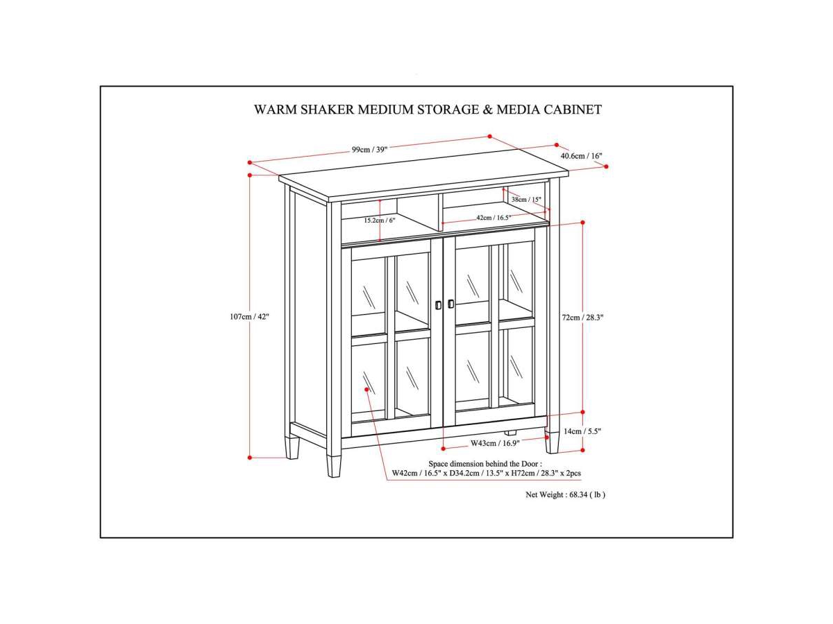 Simpli Home Warm Shaker Medium Storage Media Cabinet, Tobacco Brown, large