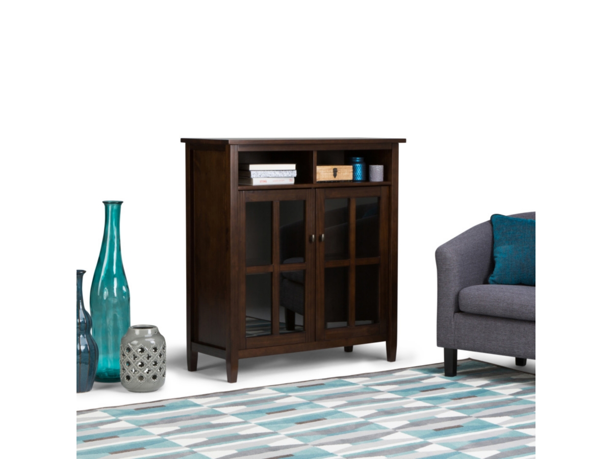 Simpli Home Warm Shaker Medium Storage Media Cabinet, Tobacco Brown, large
