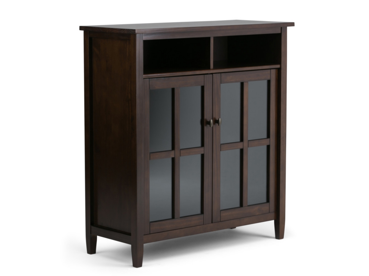Simpli Home Warm Shaker Medium Storage Media Cabinet, Tobacco Brown, large