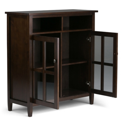 Simpli Home Warm Shaker Medium Storage Media Cabinet, Tobacco Brown, large
