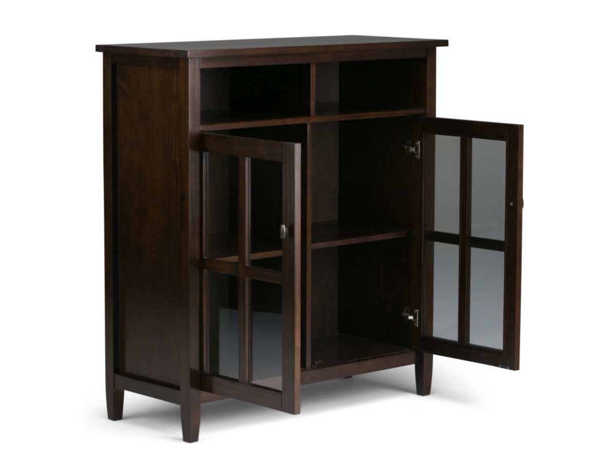 Simpli Home Warm Shaker Medium Storage Media Cabinet, Tobacco Brown, large
