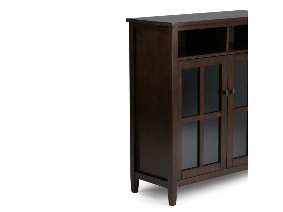 Simpli Home Warm Shaker Medium Storage Media Cabinet, Tobacco Brown, large
