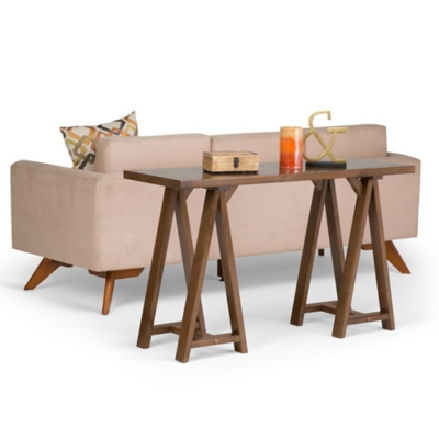 Simpli Home Sawhorse Console Sofa Table, Medium Saddle Brown, large