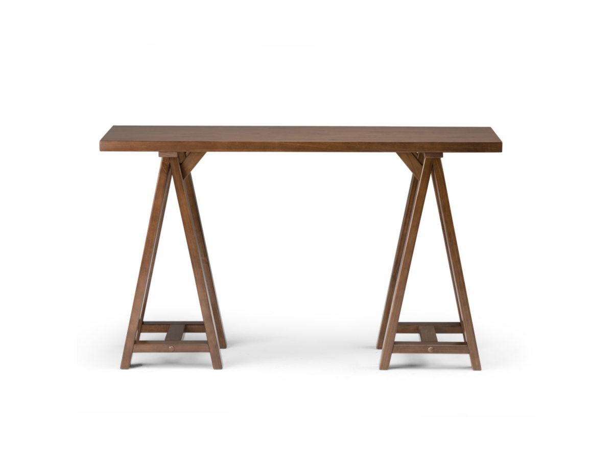 Simpli Home Sawhorse Console Sofa Table, Medium Saddle Brown, large
