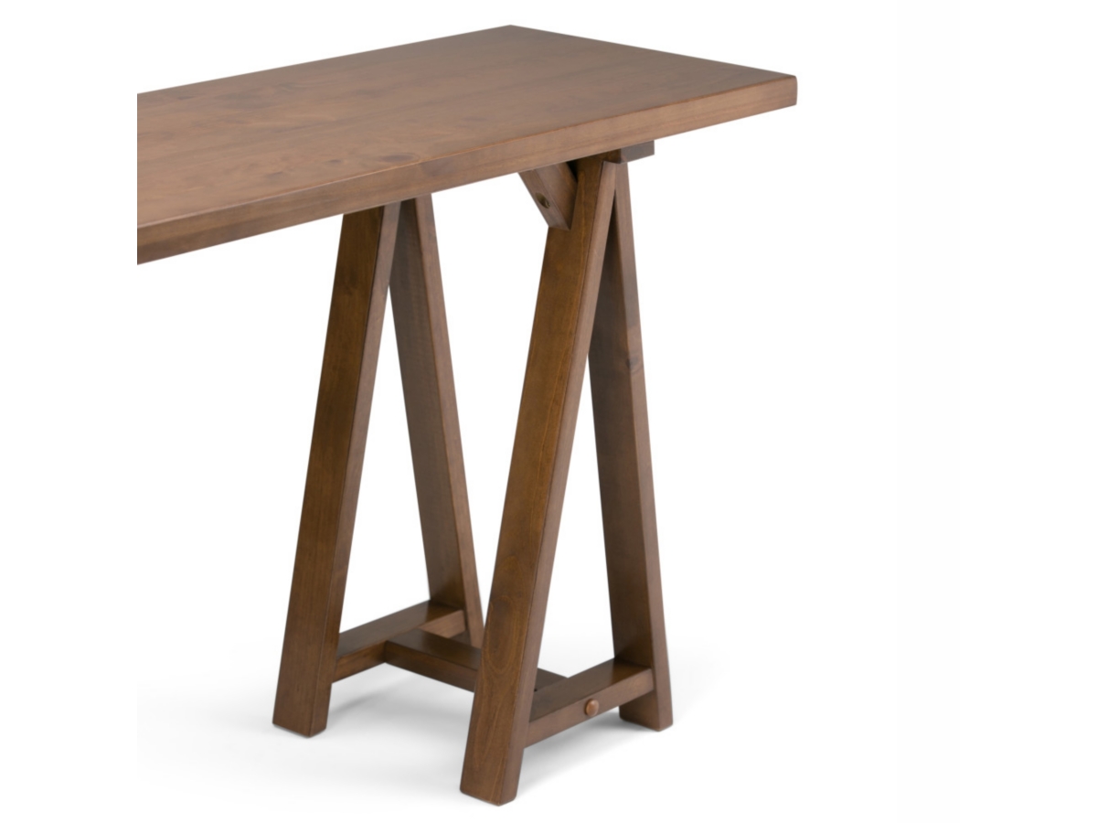 Simpli Home Sawhorse Console Sofa Table, Medium Saddle Brown, large