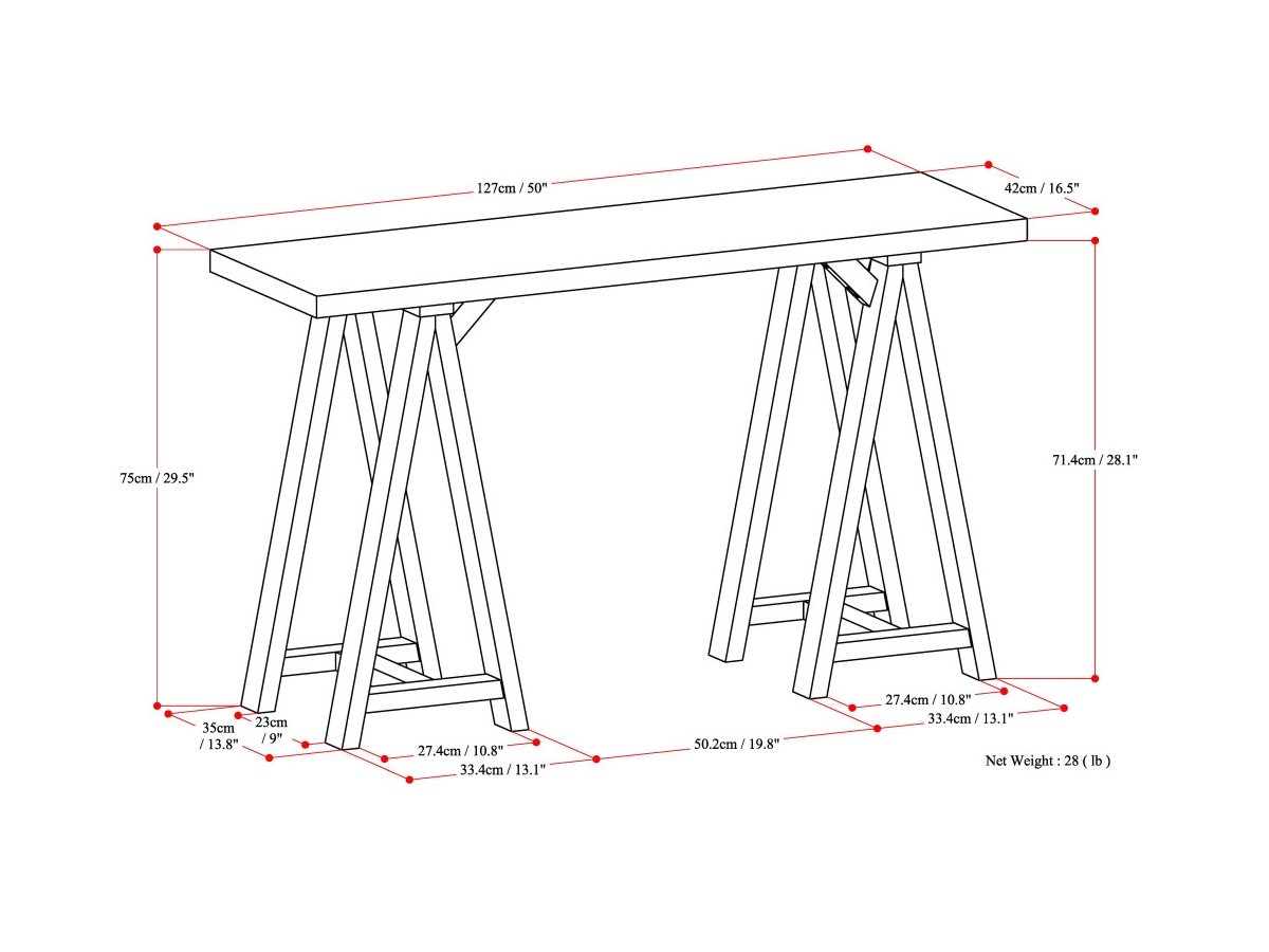 Simpli Home Sawhorse Console Sofa Table, Distressed Gray, large