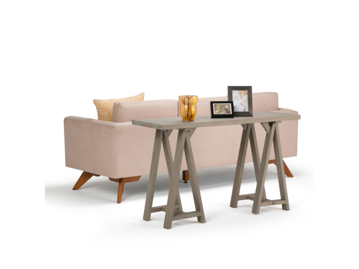 Simpli Home Sawhorse Console Sofa Table, Distressed Gray, large