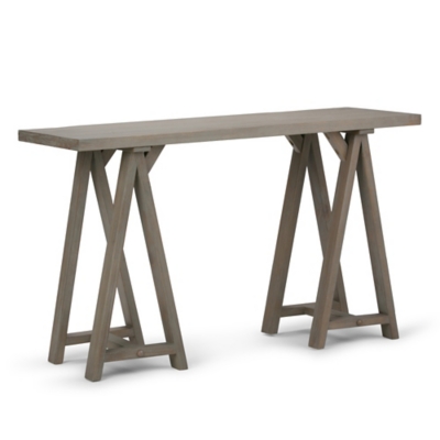 Simpli Home Sawhorse Console Sofa Table, Distressed Gray, large