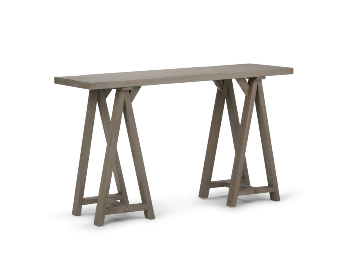 Simpli Home Sawhorse Console Sofa Table, Distressed Gray, large