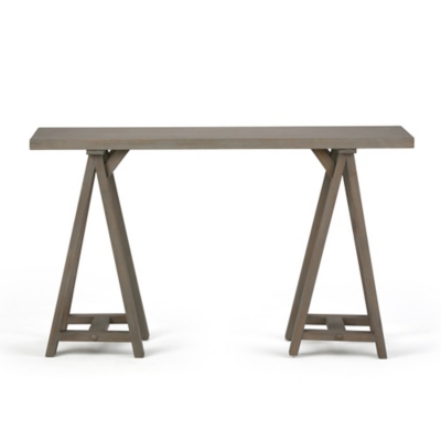 Simpli Home Sawhorse Console Sofa Table, Distressed Gray, large